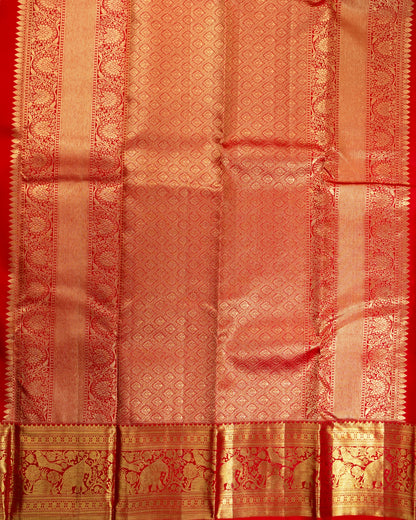 Pure Handloom Kanchipuram Silk Saree with Traditional Checks and Peacock