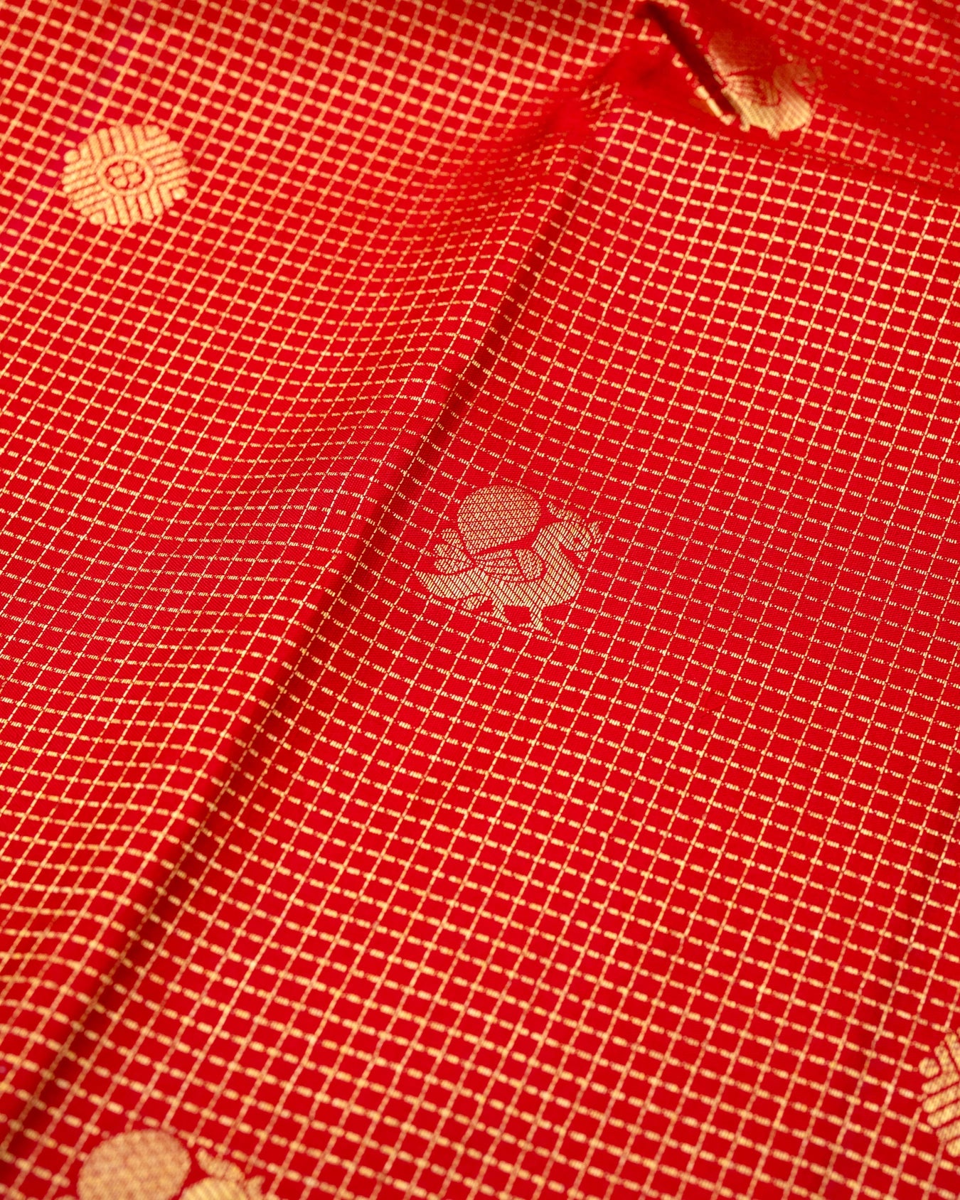 Pure Handloom Kanchipuram Silk Saree with Traditional Checks and Peacock