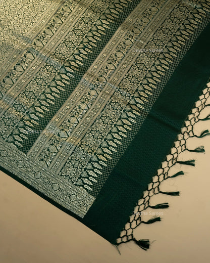 Bottle Green Premium Banarasi Katan Brocade Silk Saree (D14)
