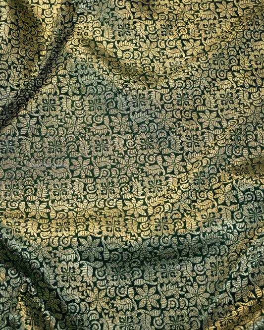 Bottle Green Premium Banarasi Katan Brocade Silk Saree (D14)