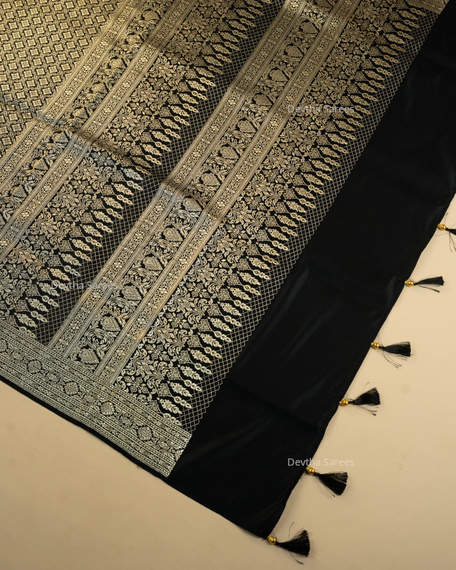 Black Premium Banarasi Katan Brocade Silk Saree (D9)