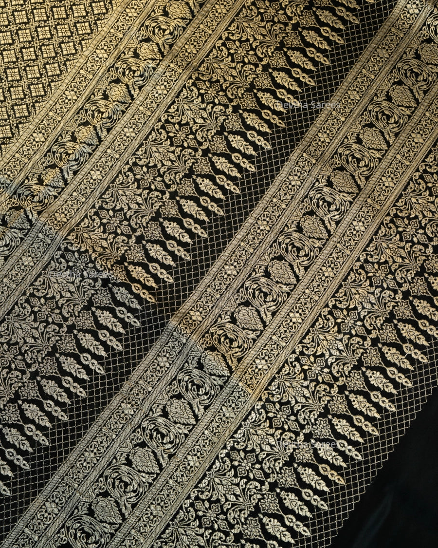 Black Premium Banarasi Katan Brocade Silk Saree (D9)
