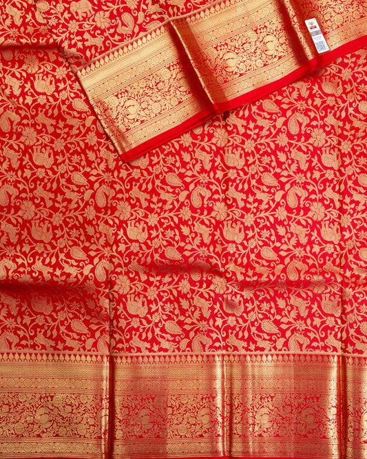 Pure Handloom Kanchipuram Silk Saree with Traditional Animal Brocade