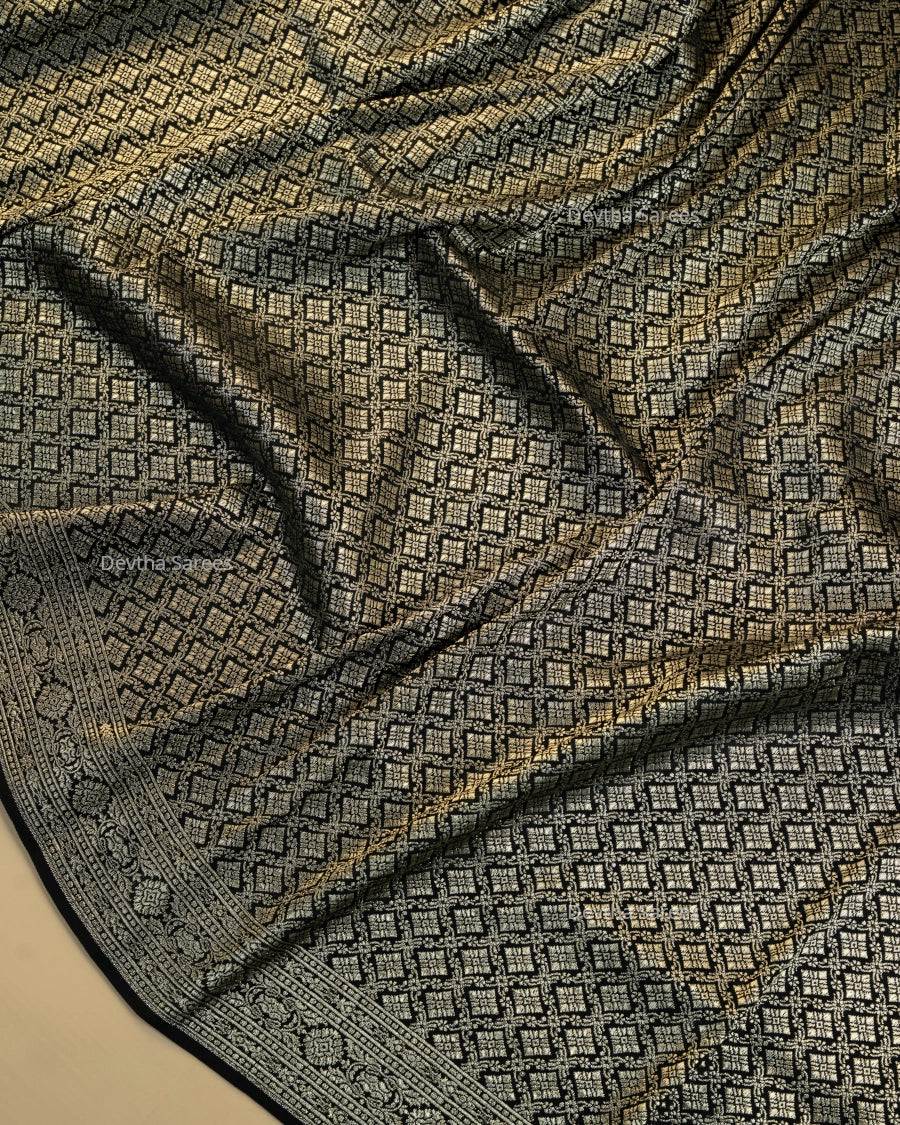 Black Premium Banarasi Katan Brocade Silk Saree (D9)