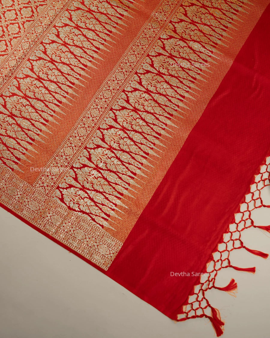 Red Premium Banarasi Katan Brocade Silk Saree (D12)