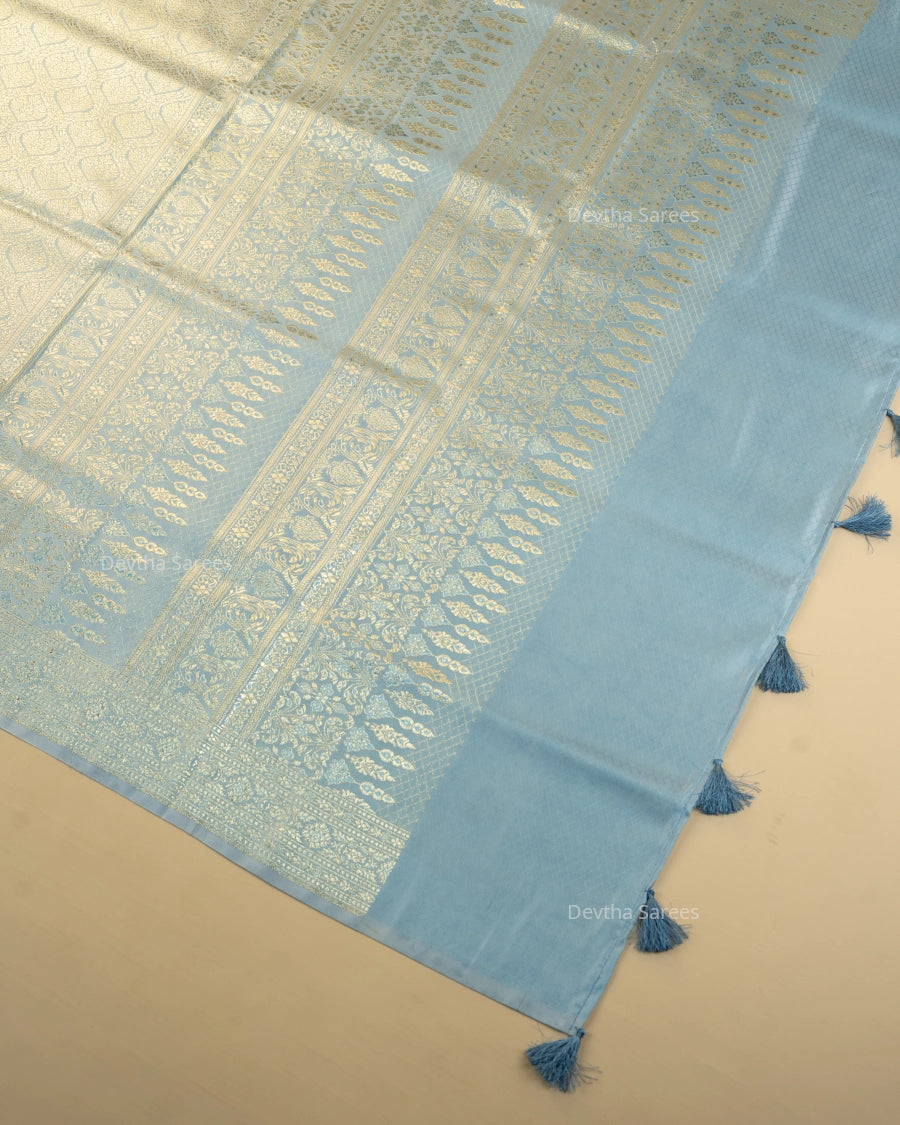 Powder Blue Premium Banarasi Katan Brocade Silk Saree (D16)