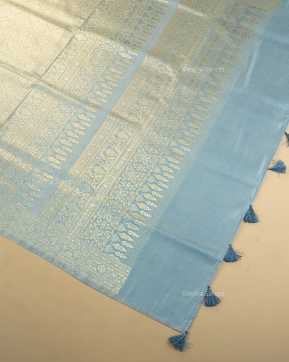 Powder Blue Premium Banarasi Katan Brocade Silk Saree (D16)