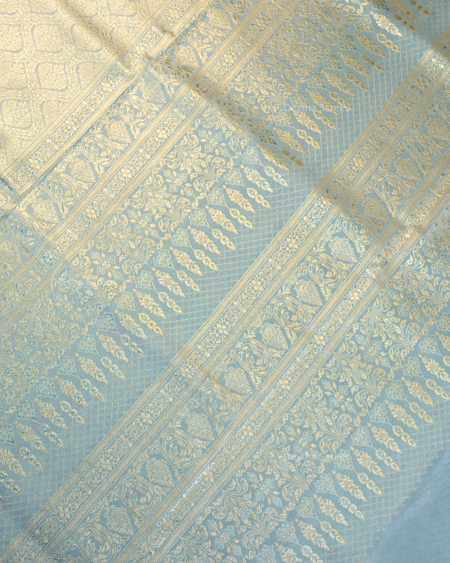 Powder Blue Premium Banarasi Katan Brocade Silk Saree (D16)