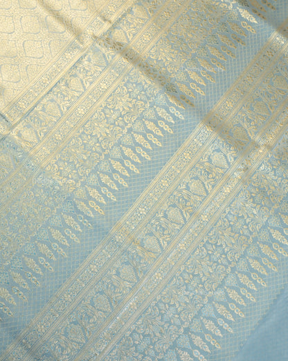 Powder Blue Premium Banarasi Katan Brocade Silk Saree (D16)