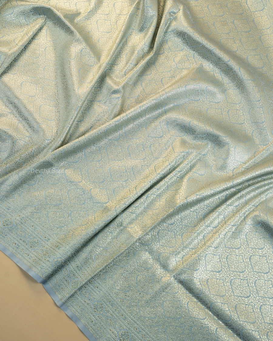 Powder Blue Premium Banarasi Katan Brocade Silk Saree (D16)