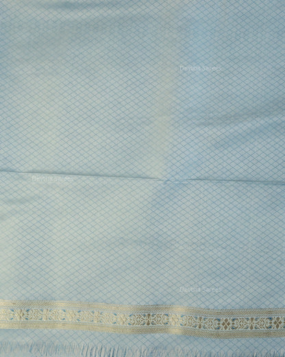 Powder Blue Premium Banarasi Katan Brocade Silk Saree (D16)