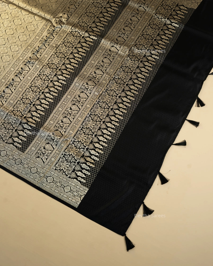 Black Premium Banarasi Katan Brocade Silk Saree (D16)