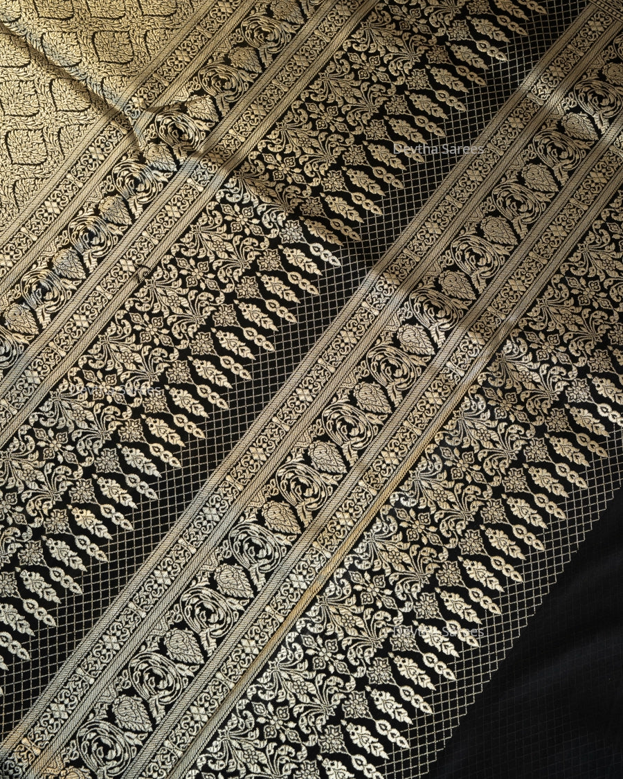Black Premium Banarasi Katan Brocade Silk Saree (D16)