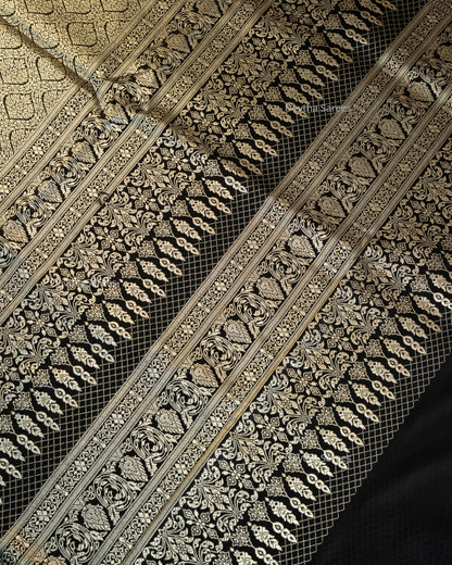 Black Premium Banarasi Katan Brocade Silk Saree (D16)