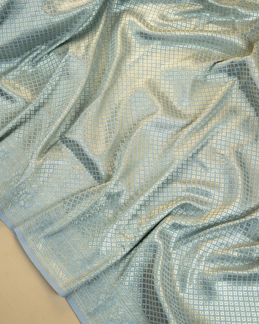 Powder Blue Premium Banarasi Katan Brocade Silk Saree (D22)