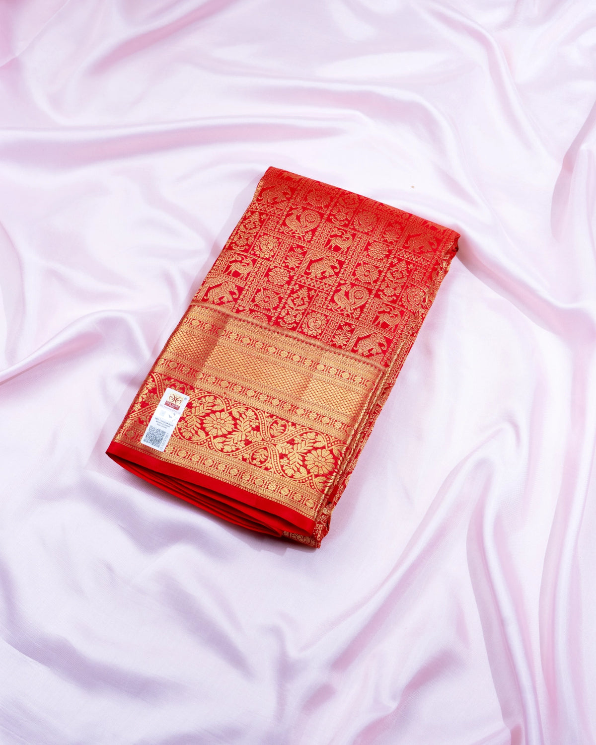 Pure Handloom Kanchipuram Silk Saree with Traditional Animal Blocks