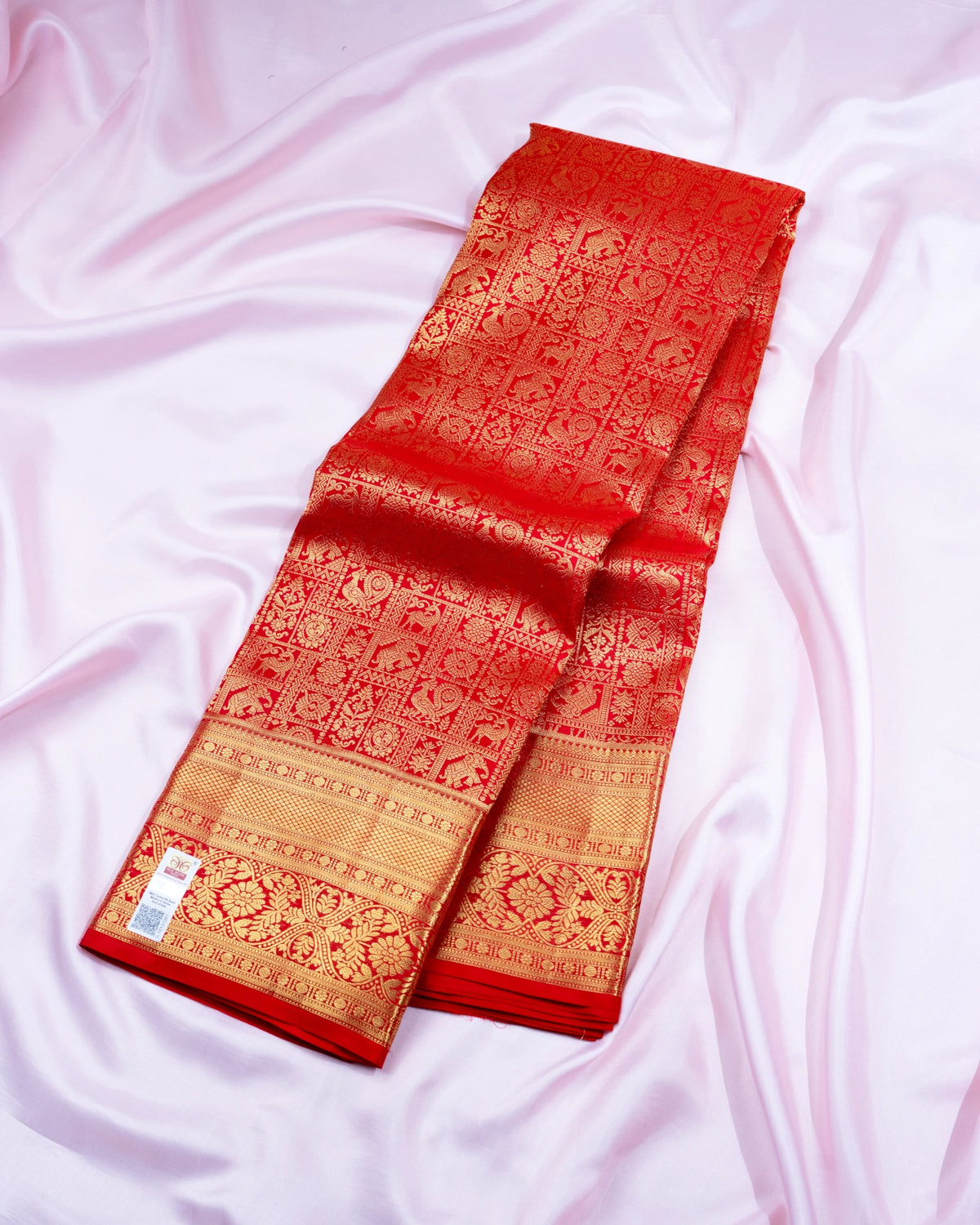Pure Handloom Kanchipuram Silk Saree with Traditional Animal Blocks