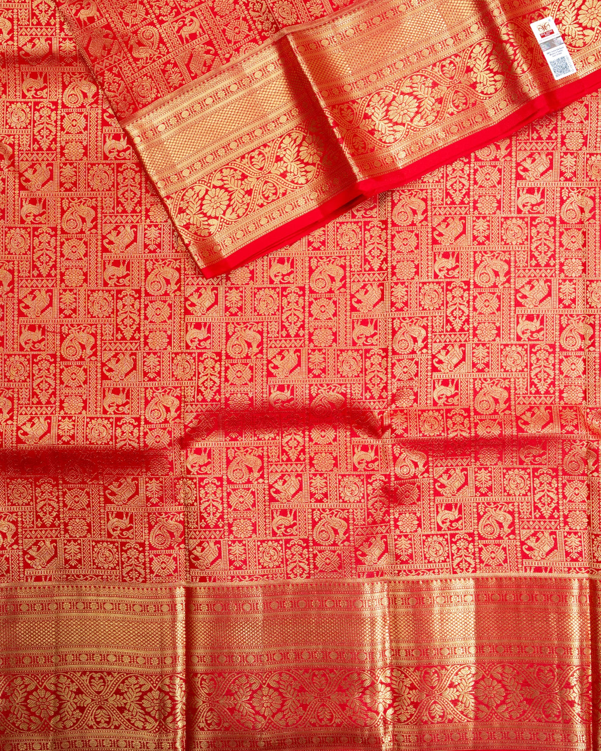 Pure Handloom Kanchipuram Silk Saree with Traditional Animal Blocks