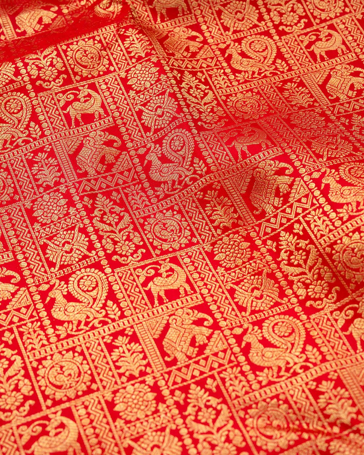 Pure Handloom Kanchipuram Silk Saree with Traditional Animal Blocks