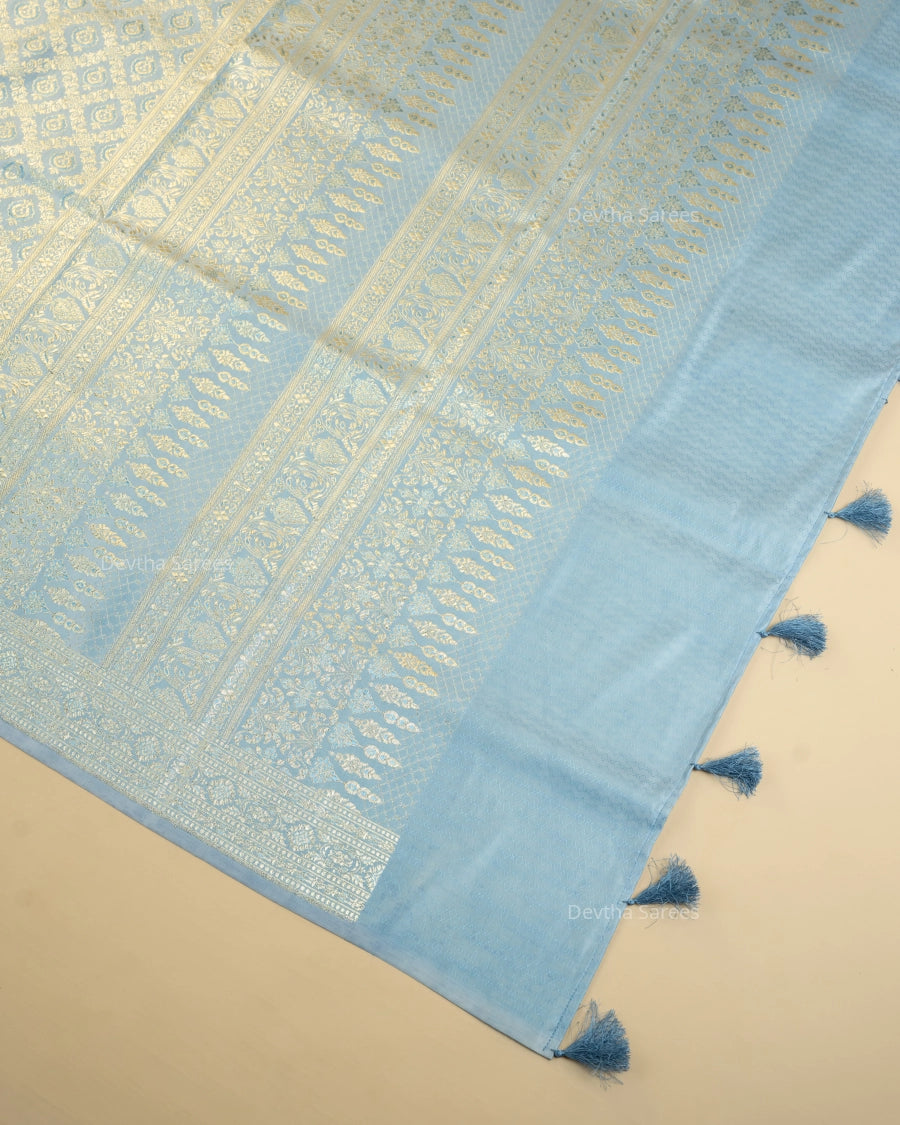 Pastel Baby Blue Premium Banarasi Katan Brocade Silk Saree (D10)