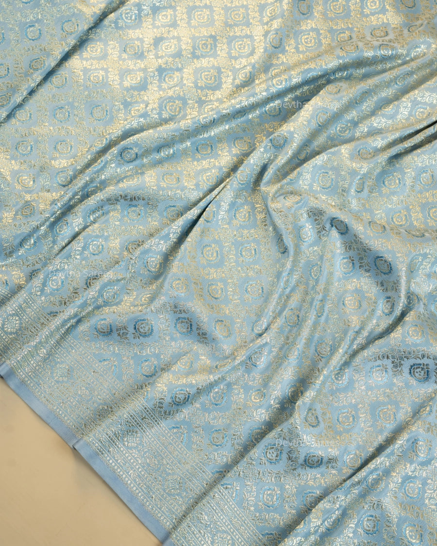 Pastel Baby Blue Premium Banarasi Katan Brocade Silk Saree (D10)
