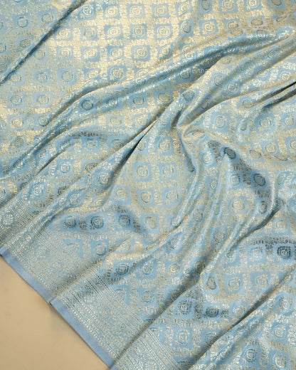 Pastel Baby Blue Premium Banarasi Katan Brocade Silk Saree (D10)
