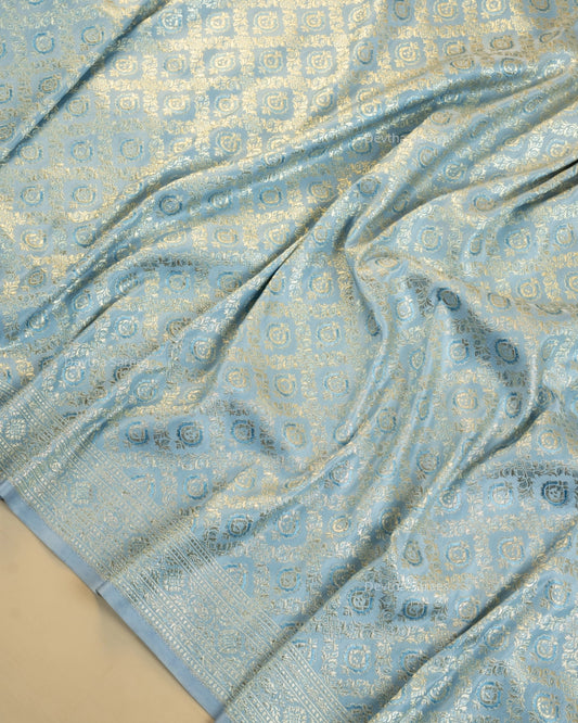 Pastel Baby Blue Premium Banarasi Katan Brocade Silk Saree (D10)