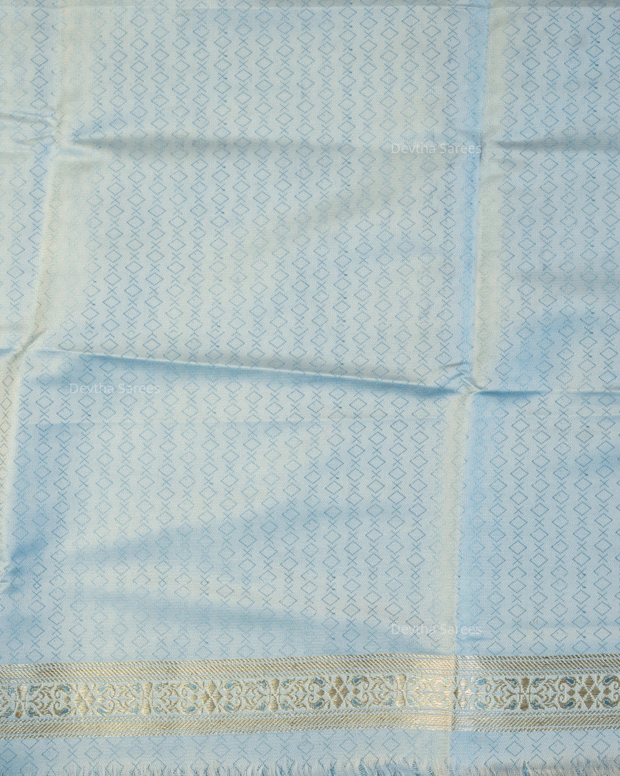 Pastel Baby Blue Premium Banarasi Katan Brocade Silk Saree (D10)