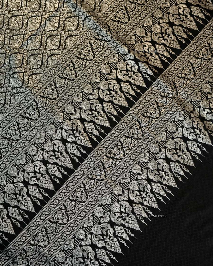 Black Premium Banarasi Katan Brocade Silk Saree (D7)