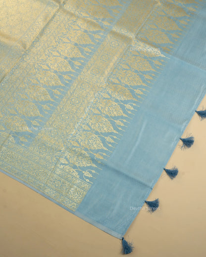 Powder Blue Premium Banarasi Katan Brocade Silk Saree (D28)