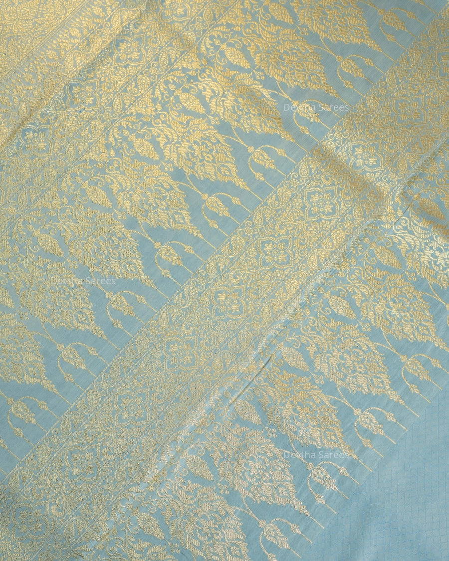 Powder Blue Premium Banarasi Katan Brocade Silk Saree (D28)