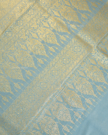 Powder Blue Premium Banarasi Katan Brocade Silk Saree (D28)