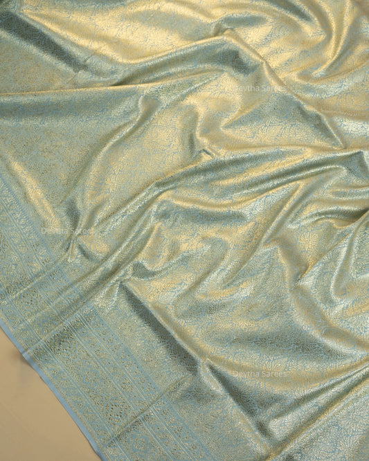 Powder Blue Premium Banarasi Katan Brocade Silk Saree (D28)