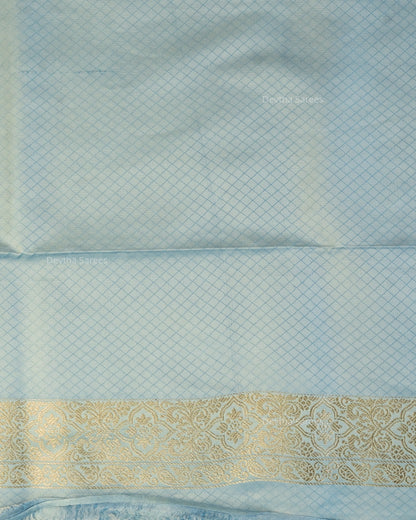 Powder Blue Premium Banarasi Katan Brocade Silk Saree (D28)