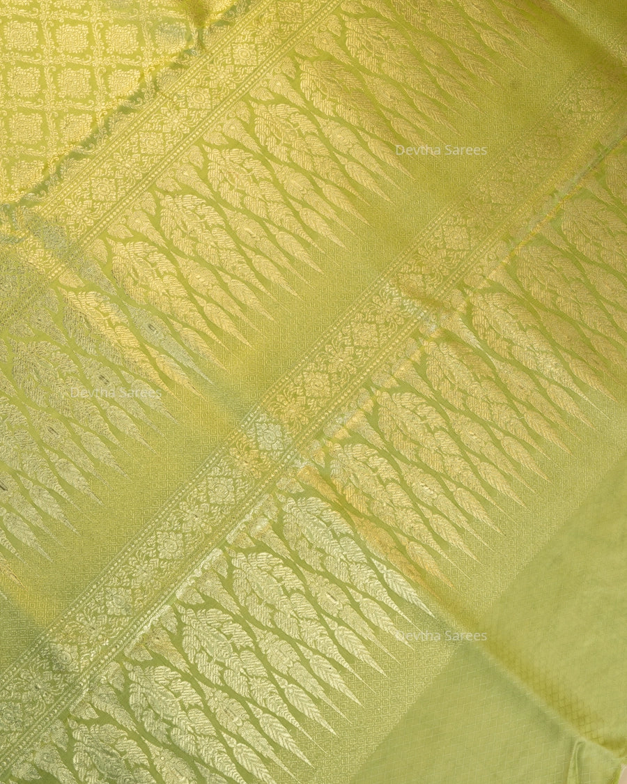 Olive Green Premium Banarasi Katan Brocade Silk Saree (D12)