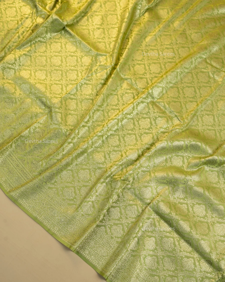 Olive Green Premium Banarasi Katan Brocade Silk Saree (D12)