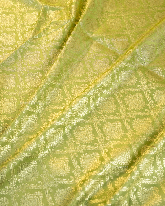 Olive Green Premium Banarasi Katan Brocade Silk Saree (D12)