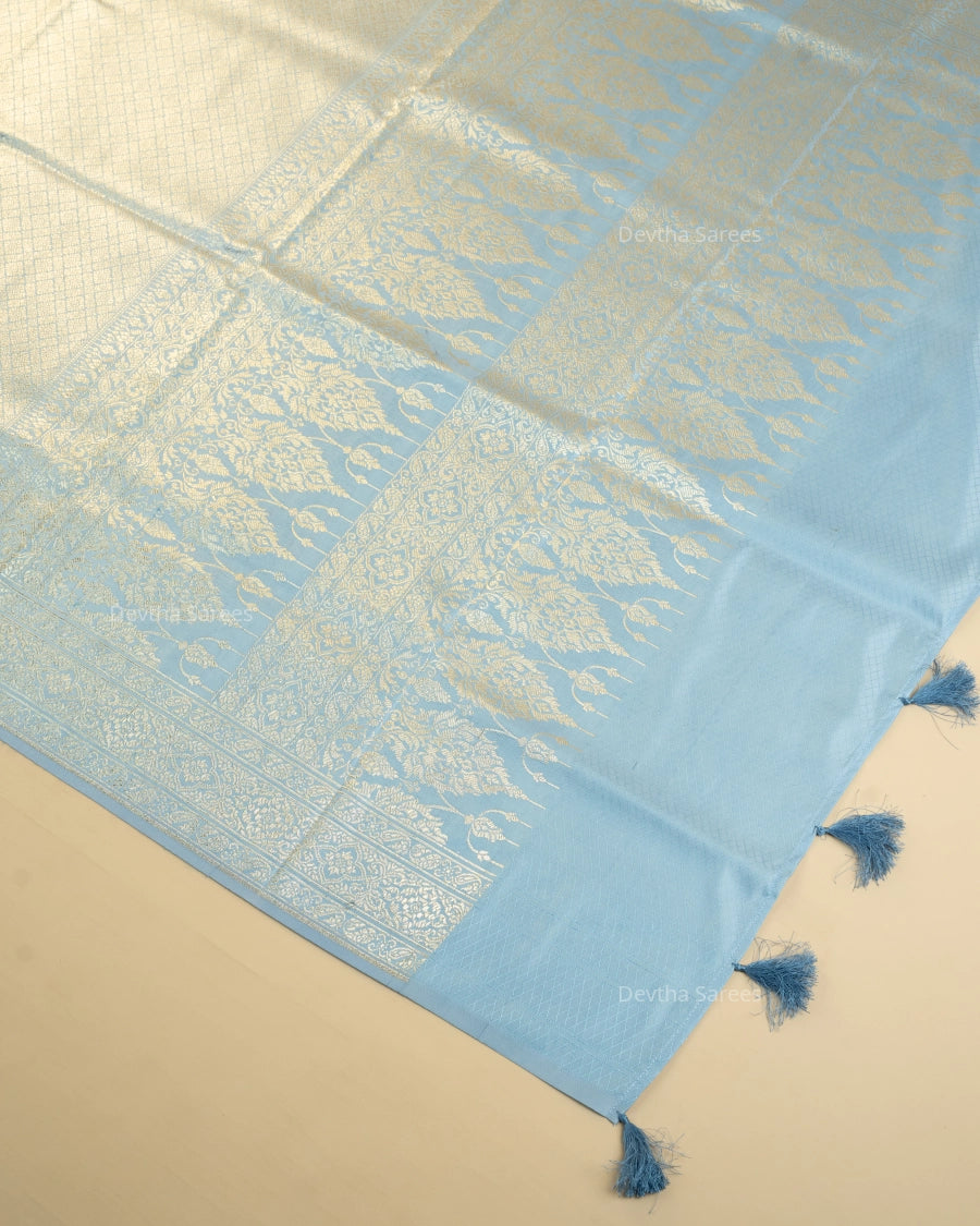 Pastel Blue Premium Banarasi Katan Brocade Silk Saree (D26)