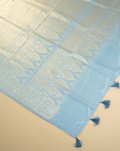Pastel Blue Premium Banarasi Katan Brocade Silk Saree (D26)