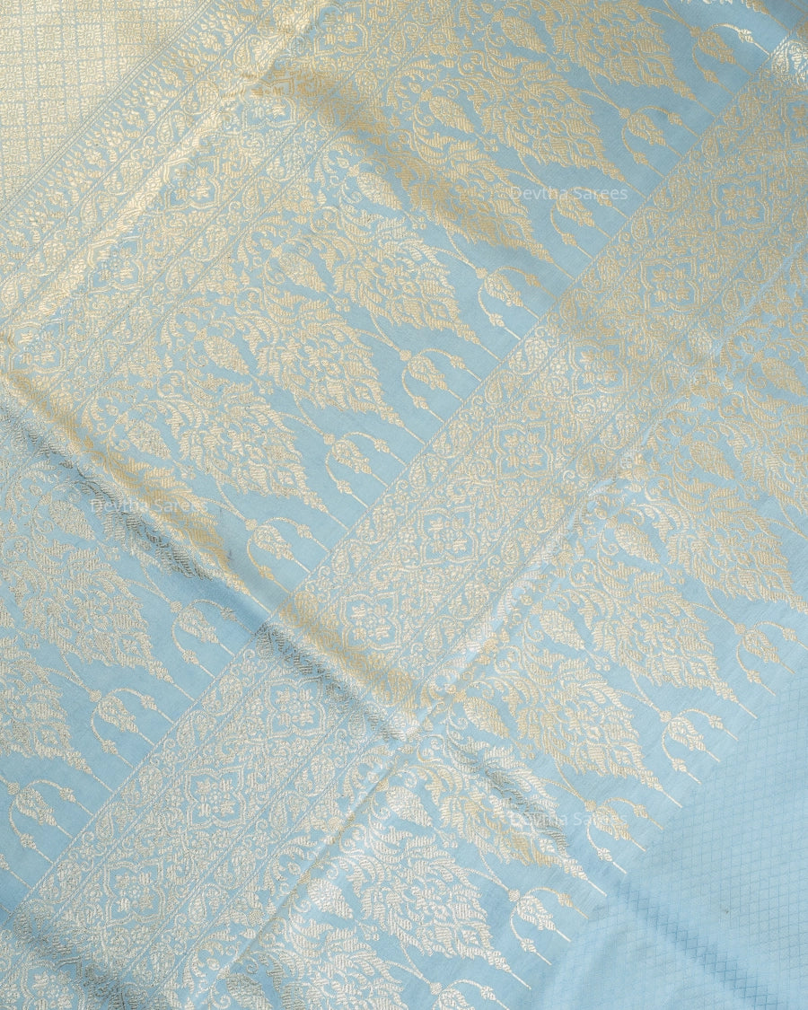 Pastel Blue Premium Banarasi Katan Brocade Silk Saree (D26)