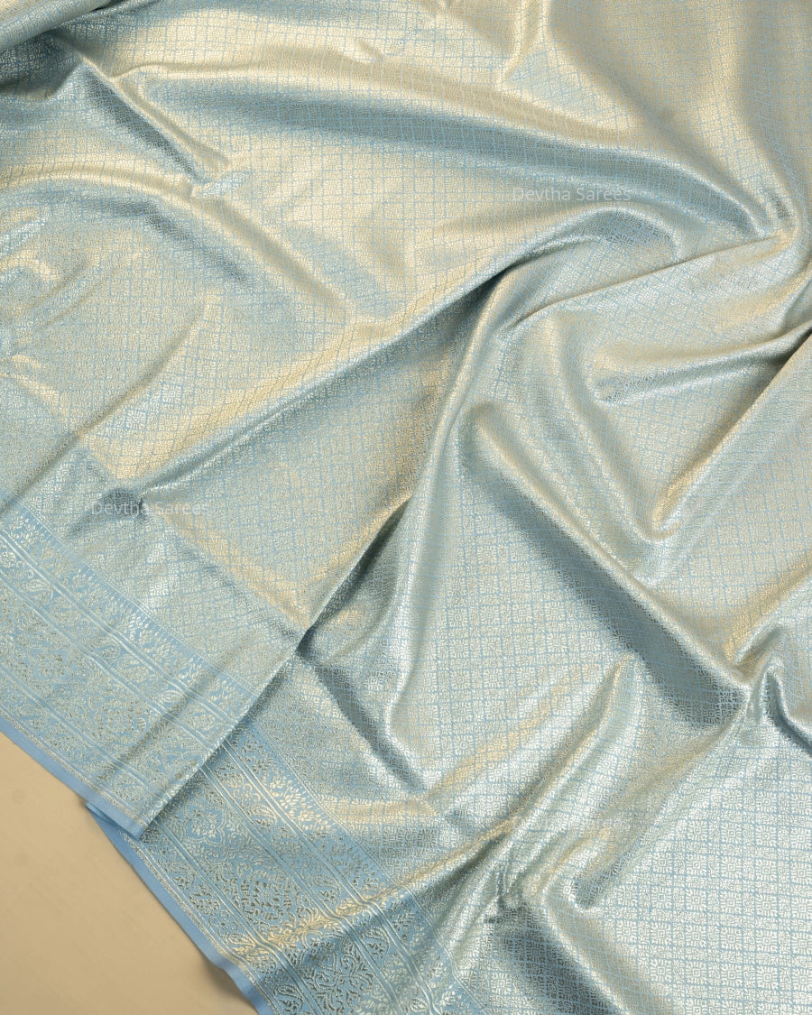 Pastel Blue Premium Banarasi Katan Brocade Silk Saree (D26)