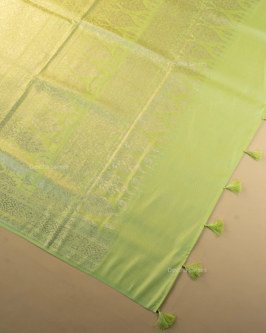 Pista Green Premium Banarasi Katan Brocade Silk Saree (D27)