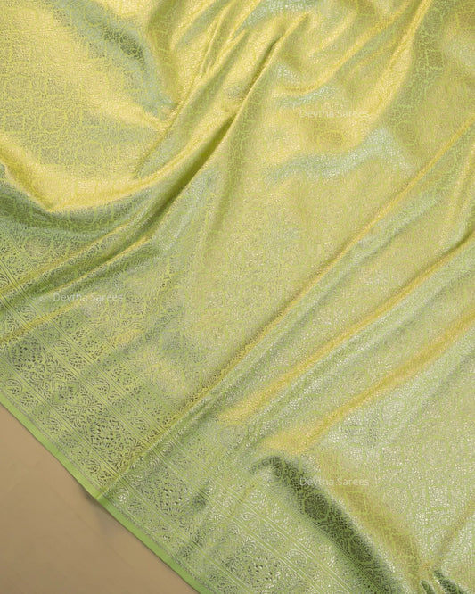 Pista Green Premium Banarasi Katan Brocade Silk Saree (D27)