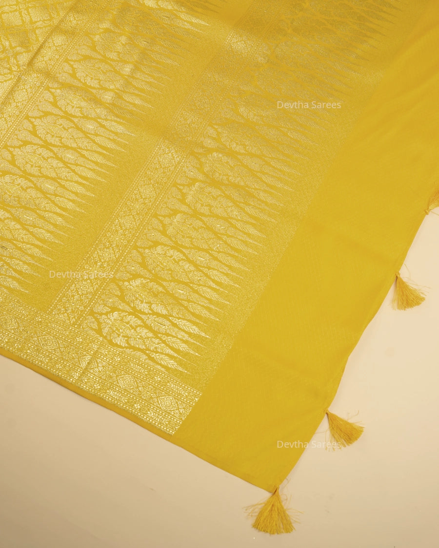 Mustard Yellow Premium Banarasi Katan Brocade Silk Saree (D13)