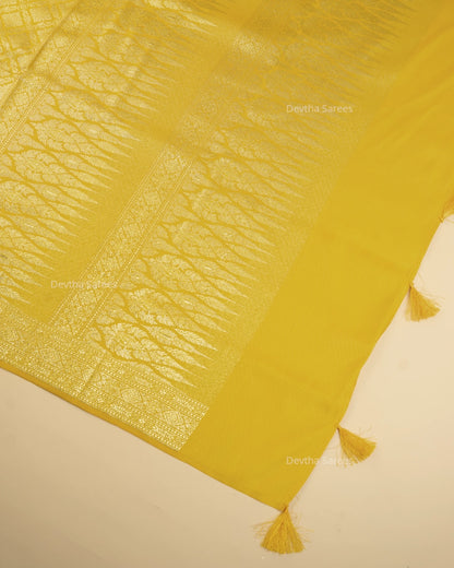 Mustard Yellow Premium Banarasi Katan Brocade Silk Saree (D13)