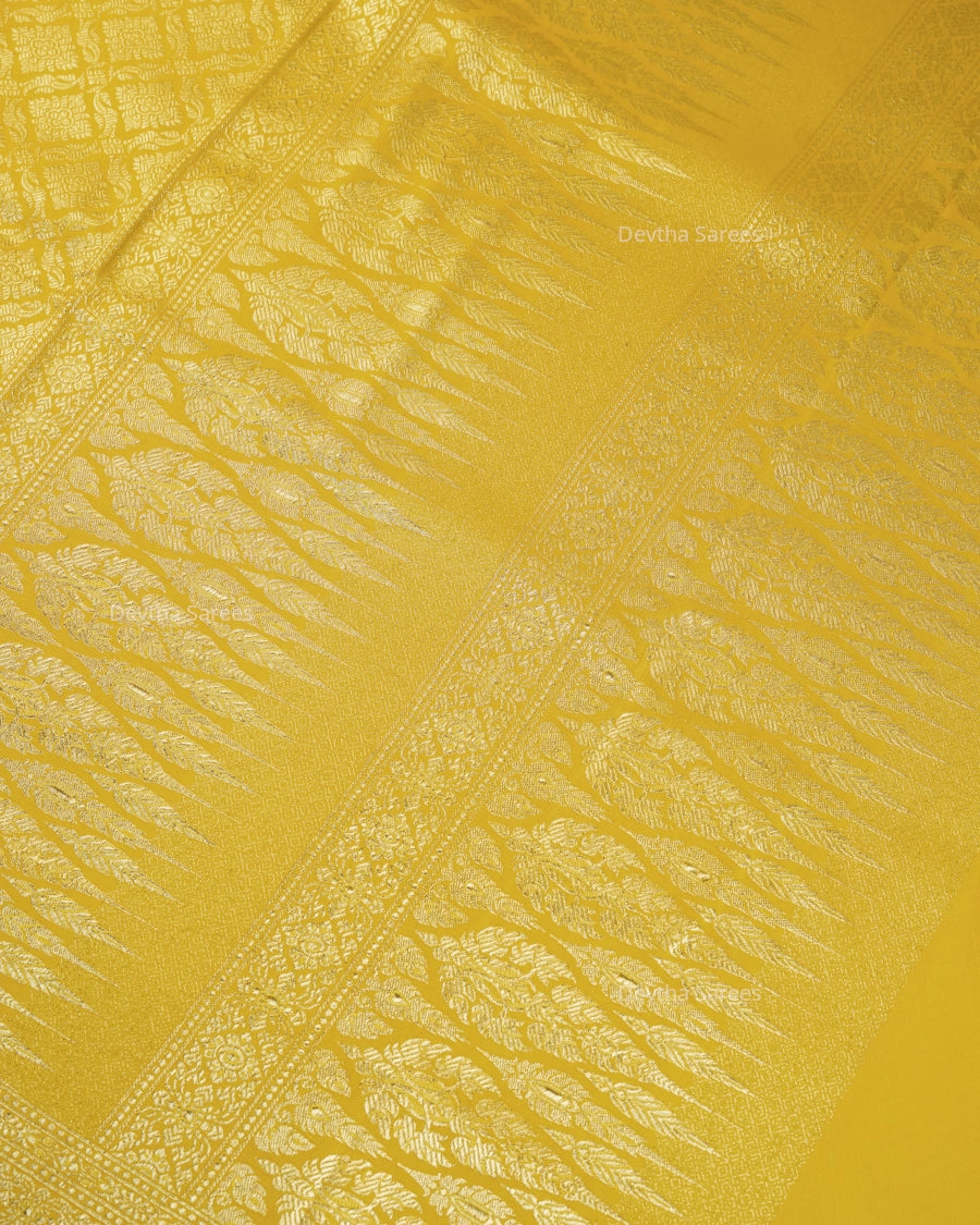 Mustard Yellow Premium Banarasi Katan Brocade Silk Saree (D13)
