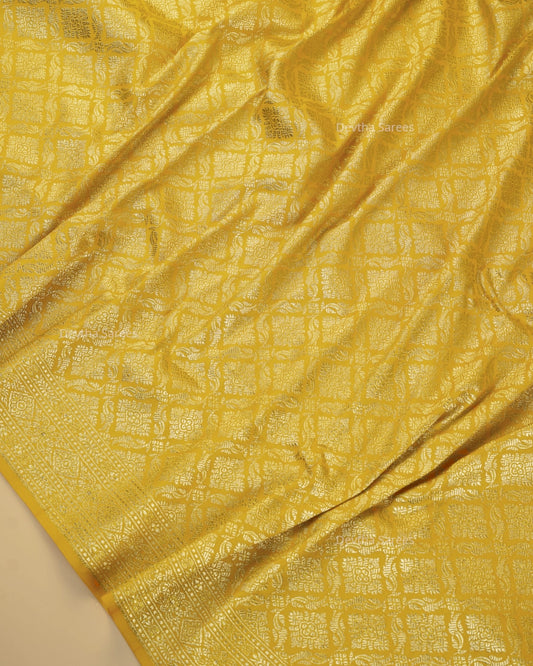 Mustard Yellow Premium Banarasi Katan Brocade Silk Saree (D13)