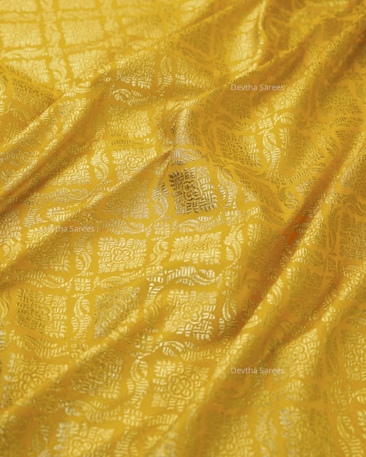 Mustard Yellow Premium Banarasi Katan Brocade Silk Saree (D13)