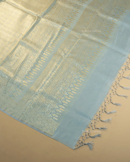 Pastel Baby Blue Premium Banarasi Katan Brocade Silk Saree (D21)