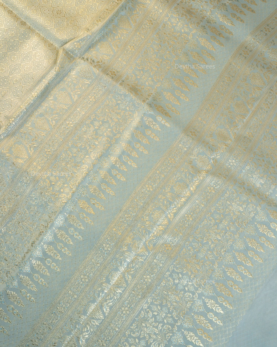 Pastel Baby Blue Premium Banarasi Katan Brocade Silk Saree (D21)